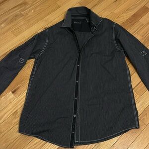Michael Brandon xl button up shirt black and white striped